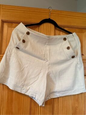 J. Crew High-Waist Cream Linen-Blend Shorts with Button Accents